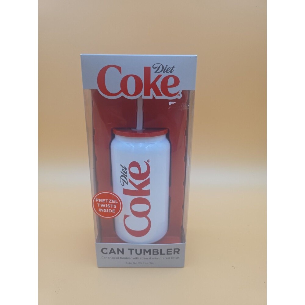 NIB, DIET COKE CAN TUMBLER W/STRAW & MINI PRETZEL TWISTS NEW